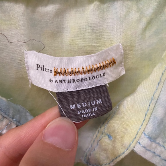 Pilcro By Anthropologie Yellow Green Tie Dye Button Up Long Sleeves Shirt Sz M - Picture 2 of 7